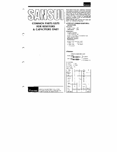 Sansui  Sansui common parts lists for resistors & capacitors only